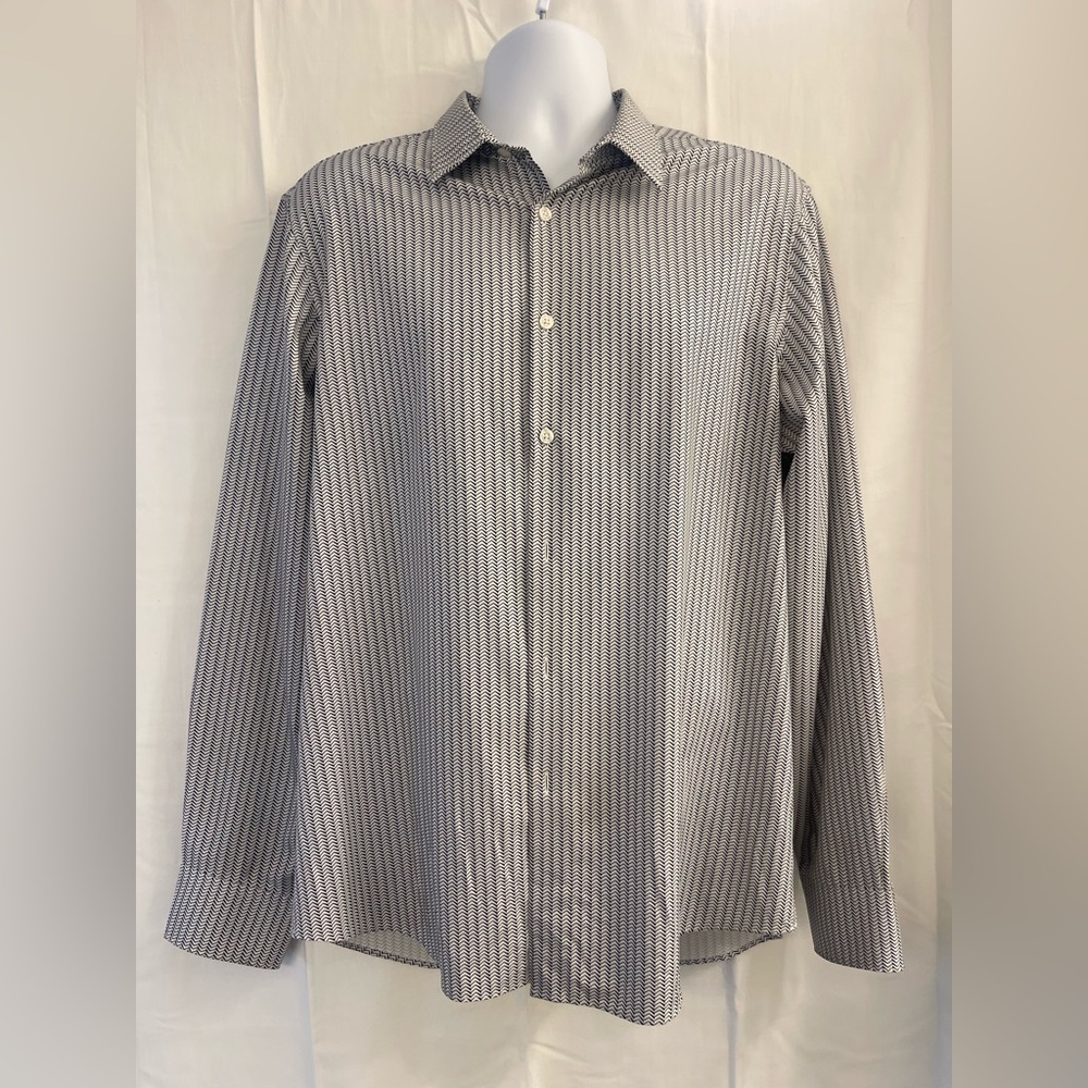 Perry Ellis Black and White Striped Dress Shirt